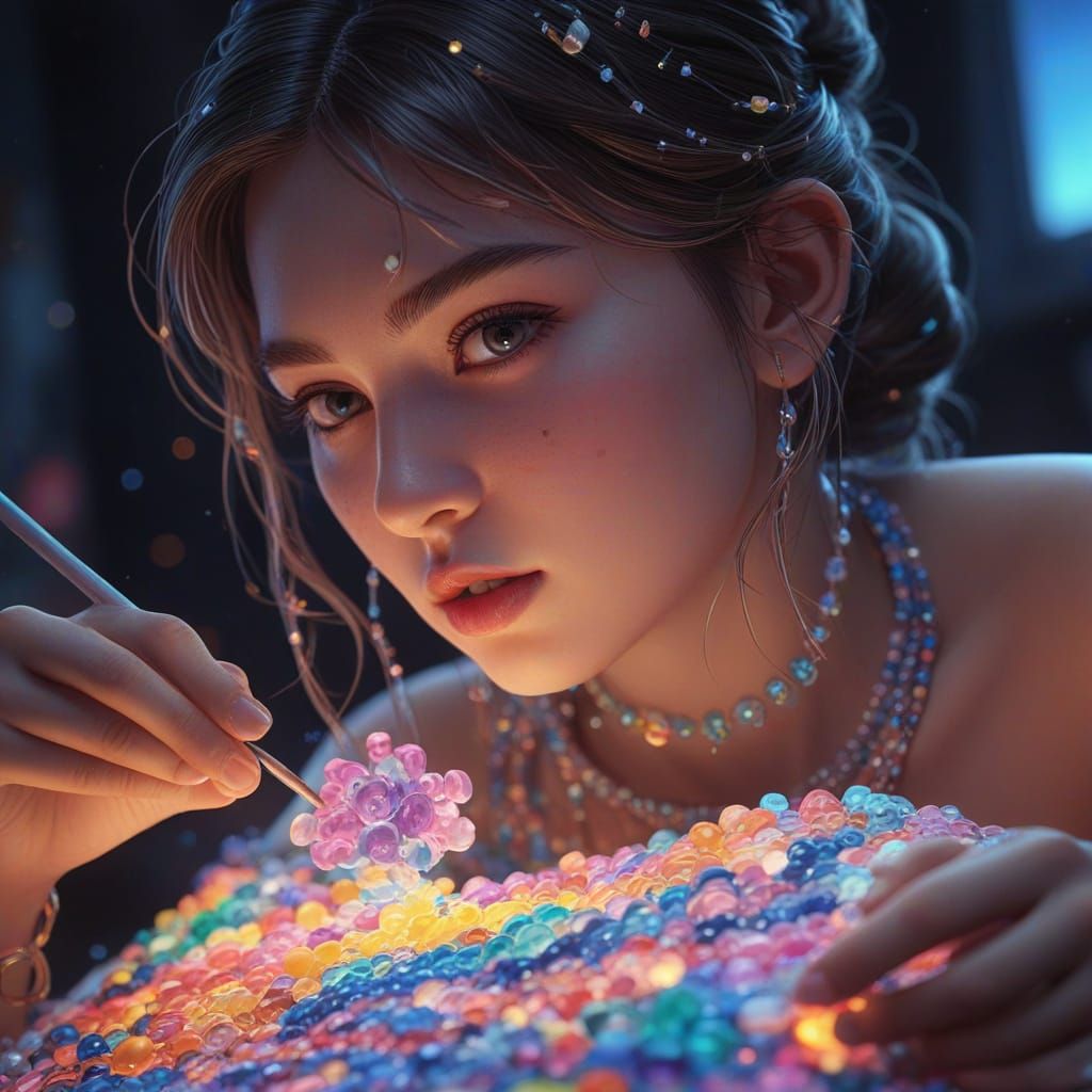 Person Making Perler Art in Digital Painting Style