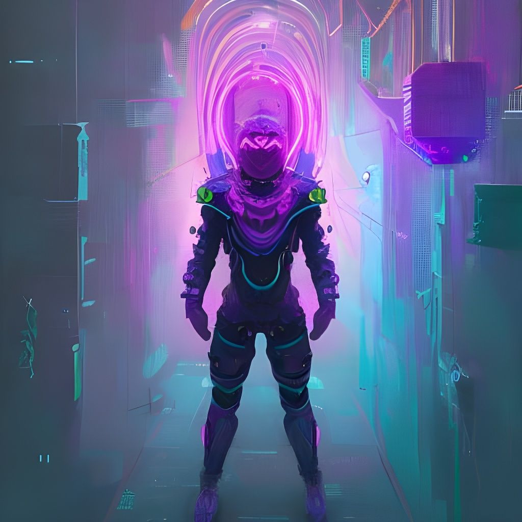 Anthropomorphic Figure in Neon Purple Armor