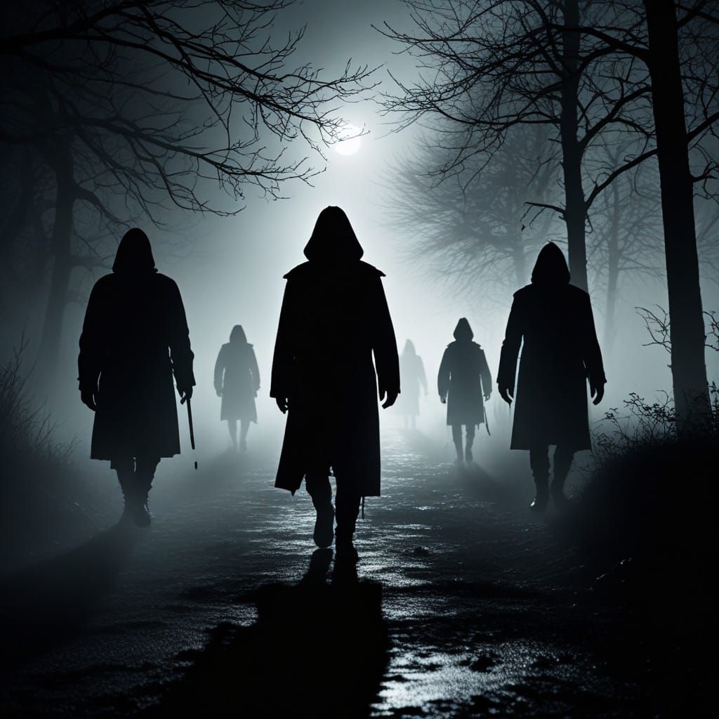 Ominous Silhouettes Emerge from Mist in Dark Fantasy