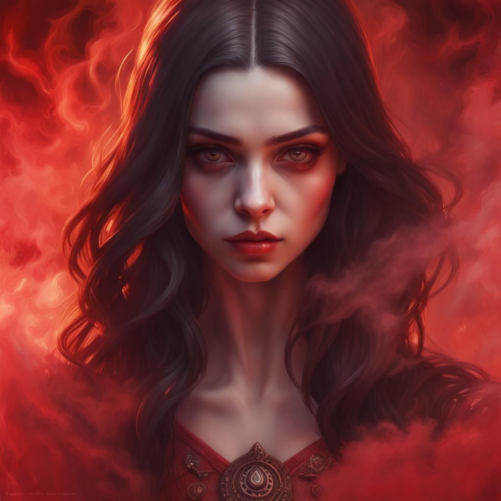 Ethereal Ghost Emerges from Red Smoke