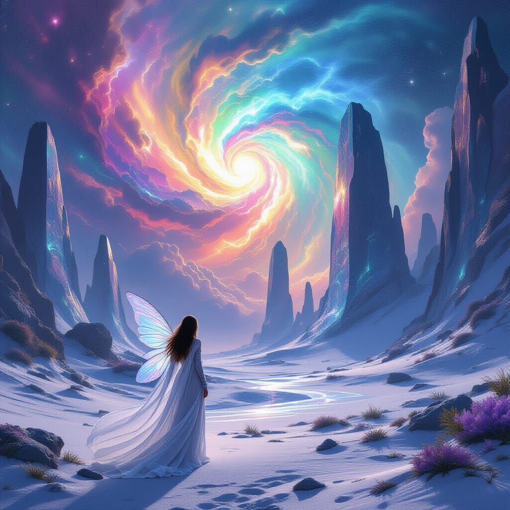 Fairy Gazes at Nebula on Alien Planet