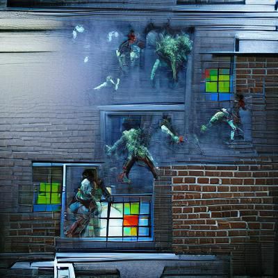 Zombies Breaking Through Windows: Horror Scene