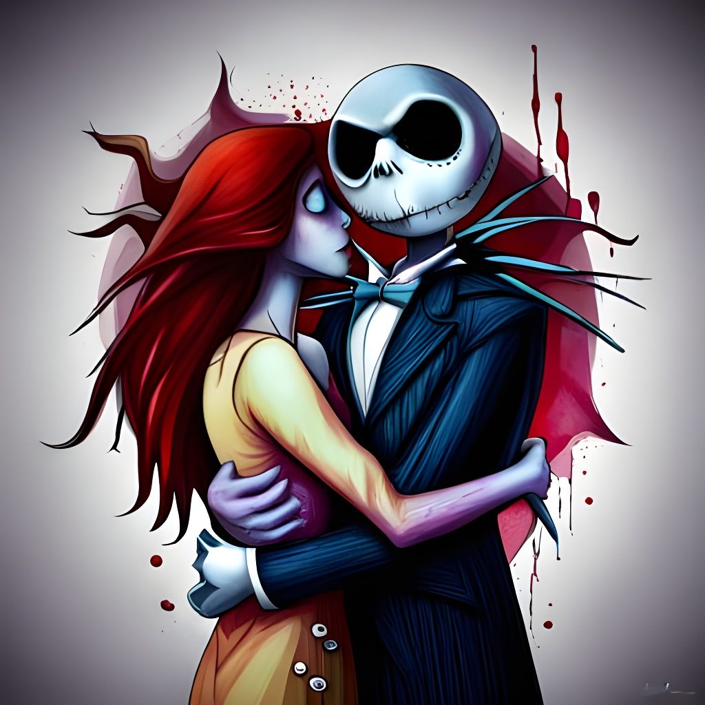 Jack and Sally Embrace: A Tim Burton Style Portrait