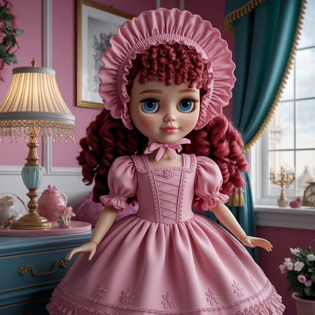 Pretty Doll with Red Hair in Girl's Room