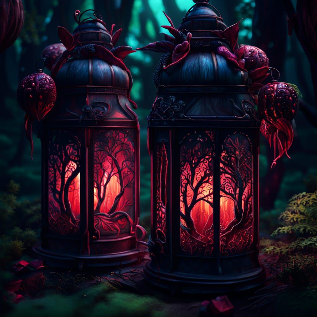 Pomegranate Forest Lanterns: Detailed Matte Painting
