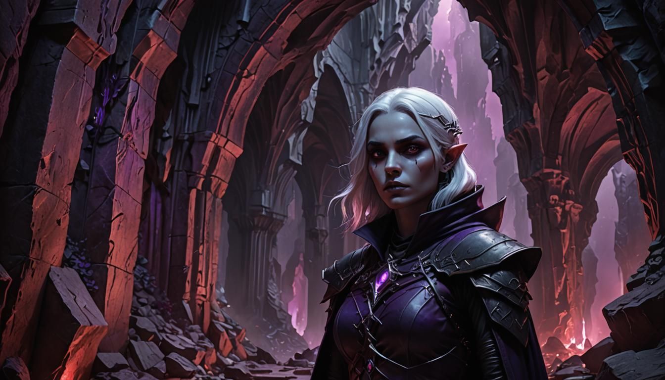 Drow Warrior in Sinister Cavern: De Morgan Style