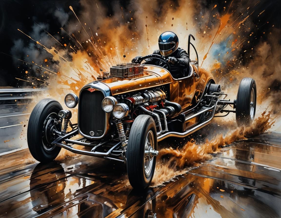 Vintage Dragster in Chromatic Oil Painting Style