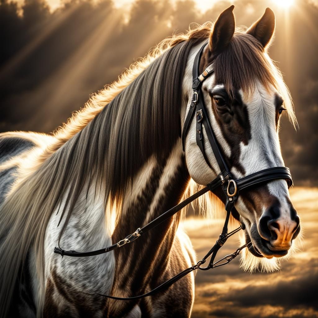 Hyperrealistic Horse Portrait in Golden Sunlight