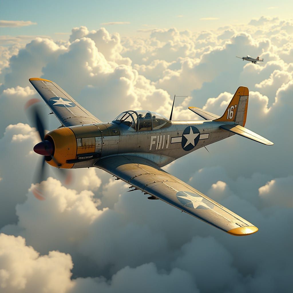 Vintage F4U Corsair Airplane Soars in Dreamlike Retro Sky