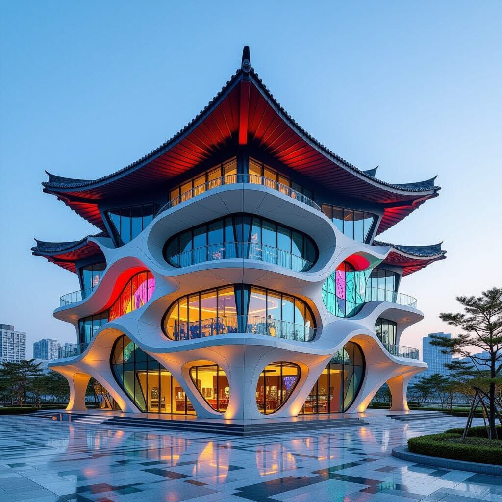 Futuristic Seoul Architecture with Vibrant Details