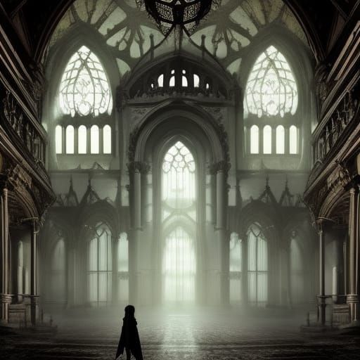 Gloomy Gothic Asylum with Angel Statues