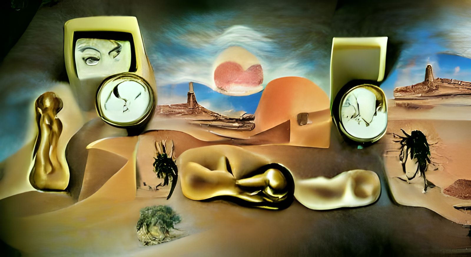 Surreal Desert Dream with Melting Clocks