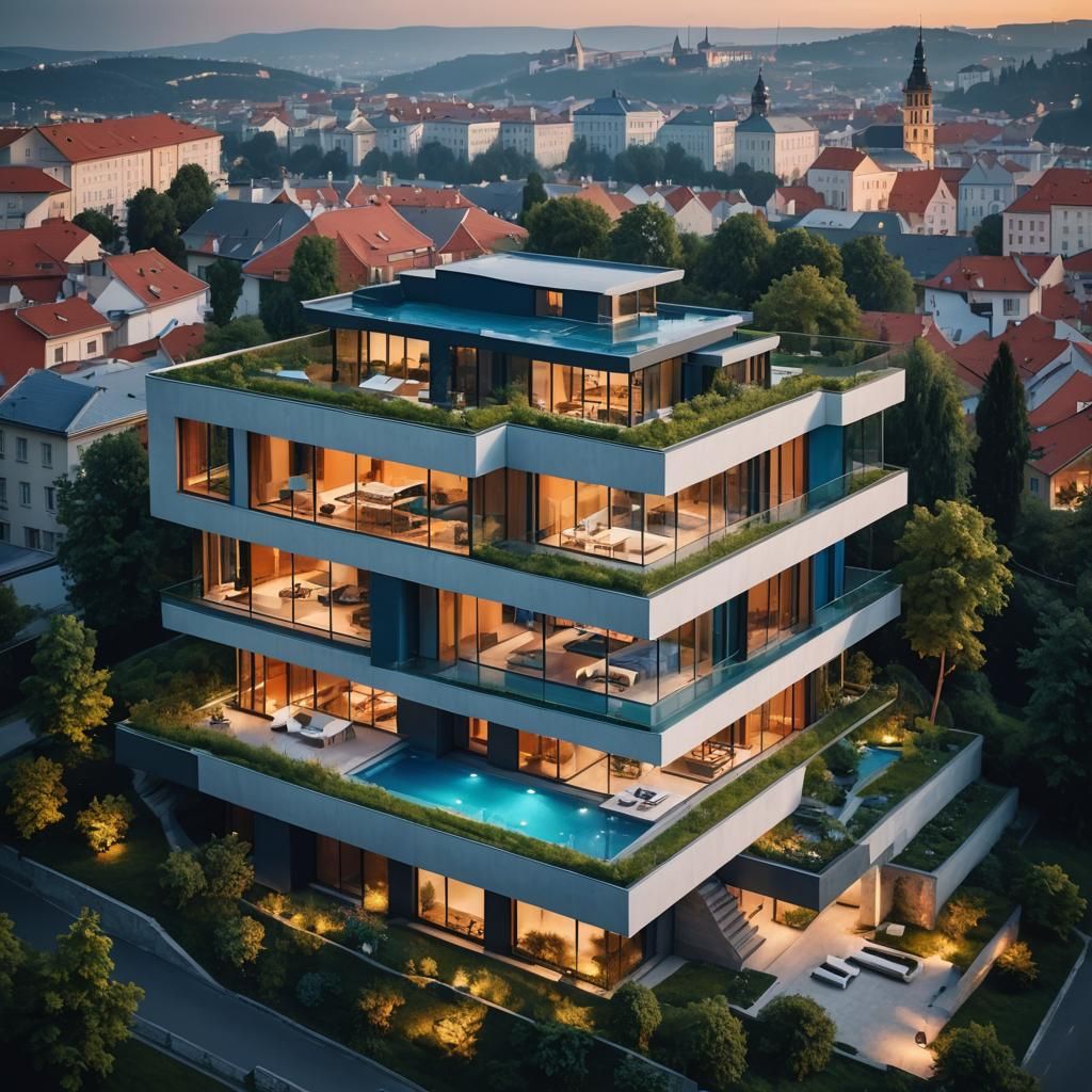 Sleek Modern Villa in Prague at Sunset