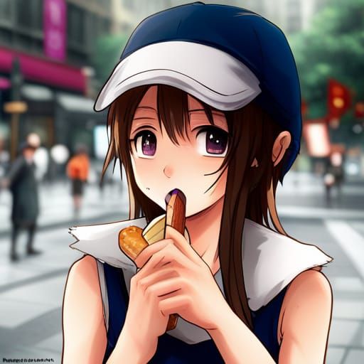 Anime Style: French Person Enjoying Baguette