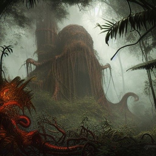 Lovecraftian Jungle Ruin in Dark Hyperrealism