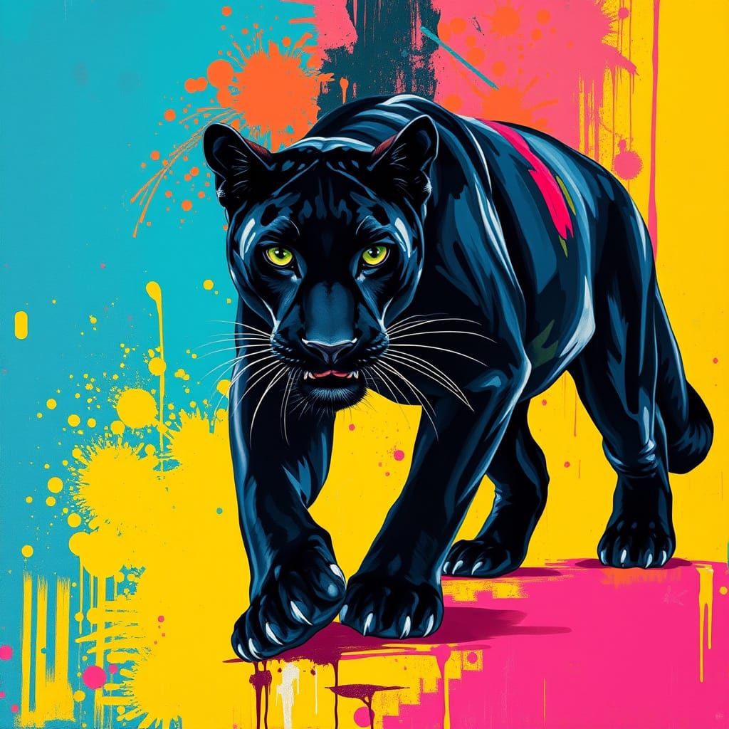 Elegant Black Panther in Street Art Style