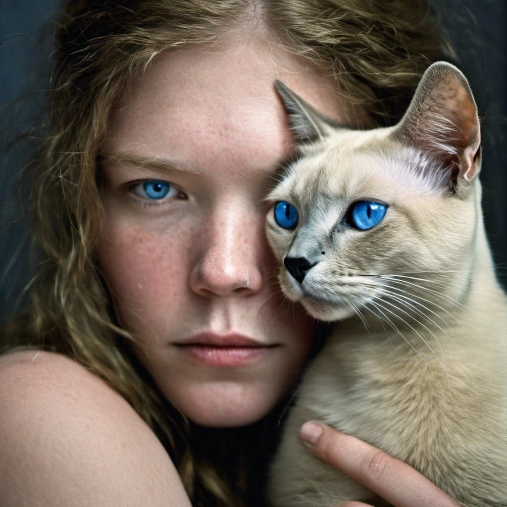 Person Snuggling Siamese Cat Portrait