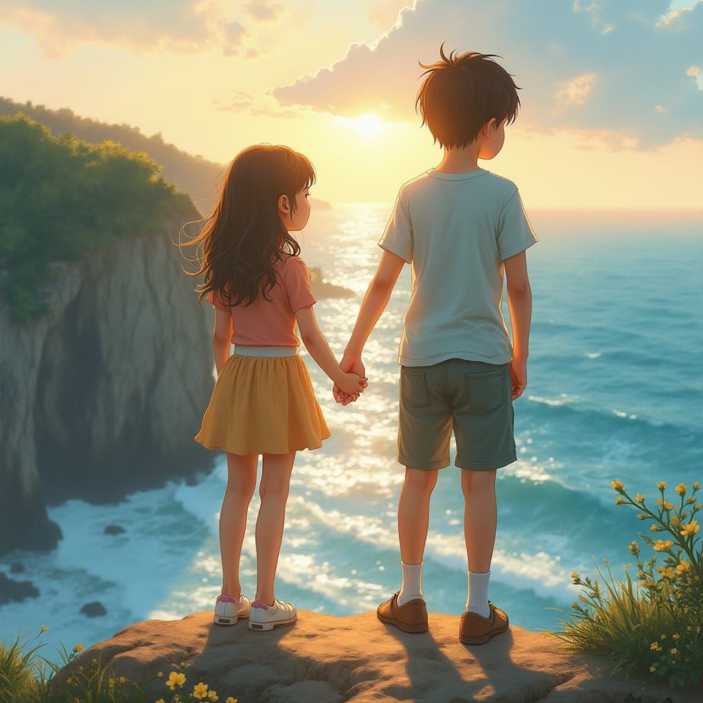 a boy and a girl holding hands