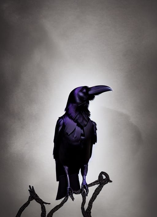 Detailed Raven Portrait in Digital Painting Style