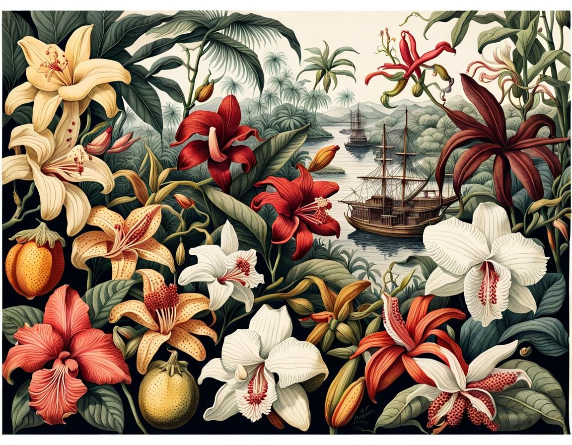 Tropical Spice Island Botanical Illustration in Watercolor