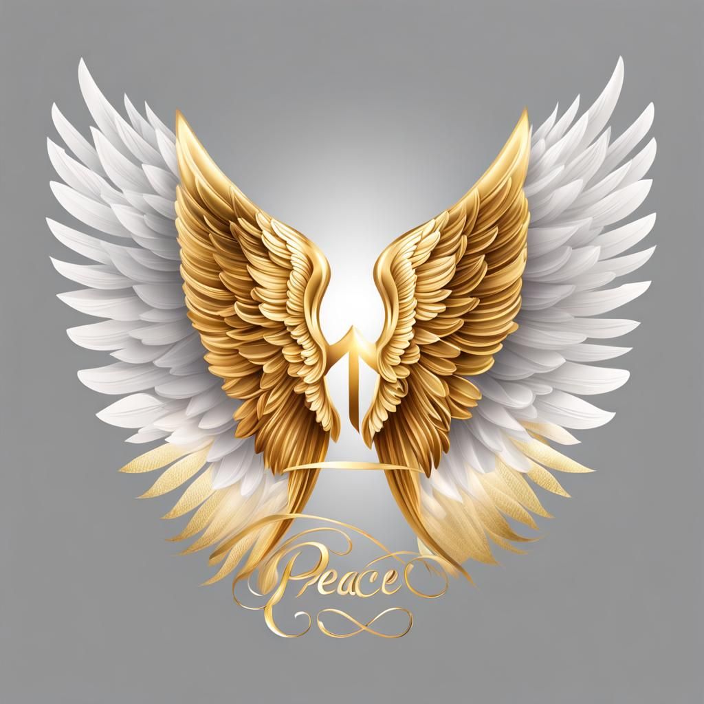 Golden Angel Wings with Peace Text