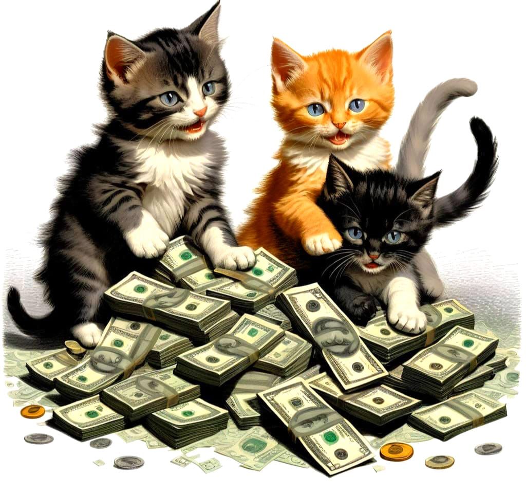 Cute Kittens Play in Money Pile