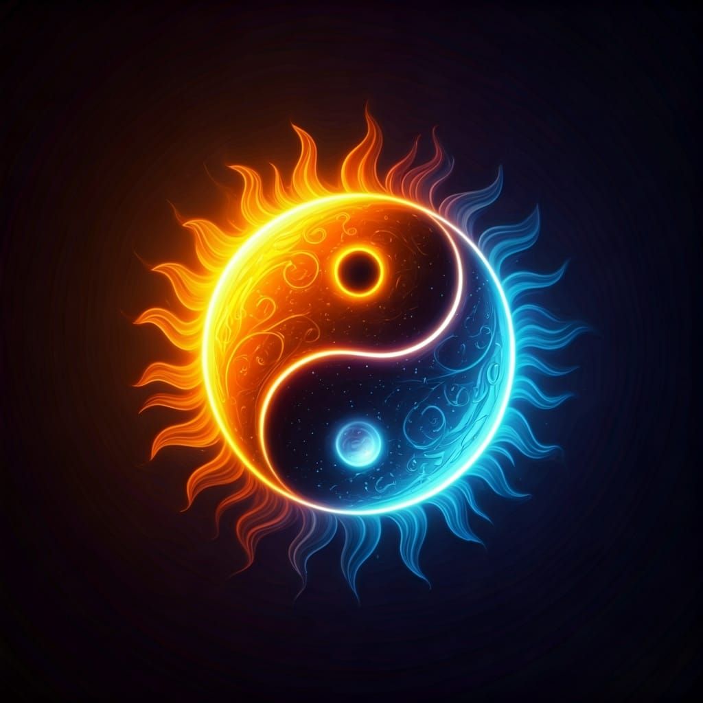 Ying-yang symbol with intertwined sun and moon...