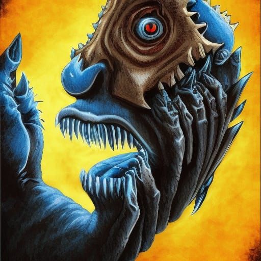 Monster Attacks Man in a Dark Tundra