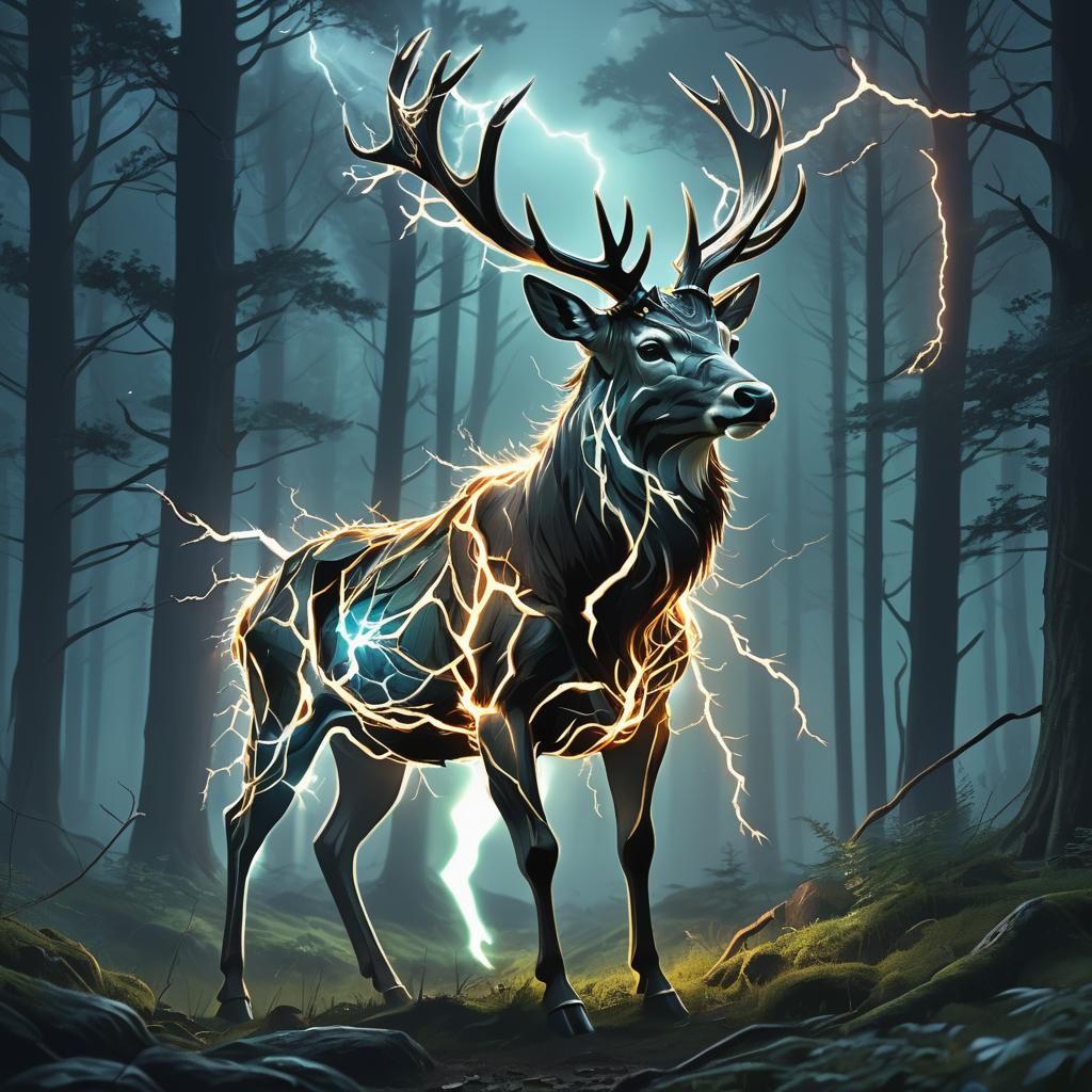 Electric Stag in Forest of Lightning