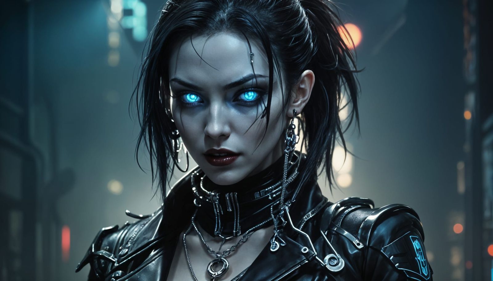 Cyberpunk Vampire's Embrace: A Dark Fantasy Portrait