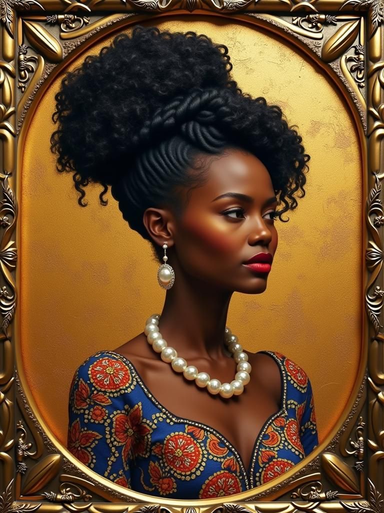 Mosaic Portrait of an Elegant Woman in Klimt Style