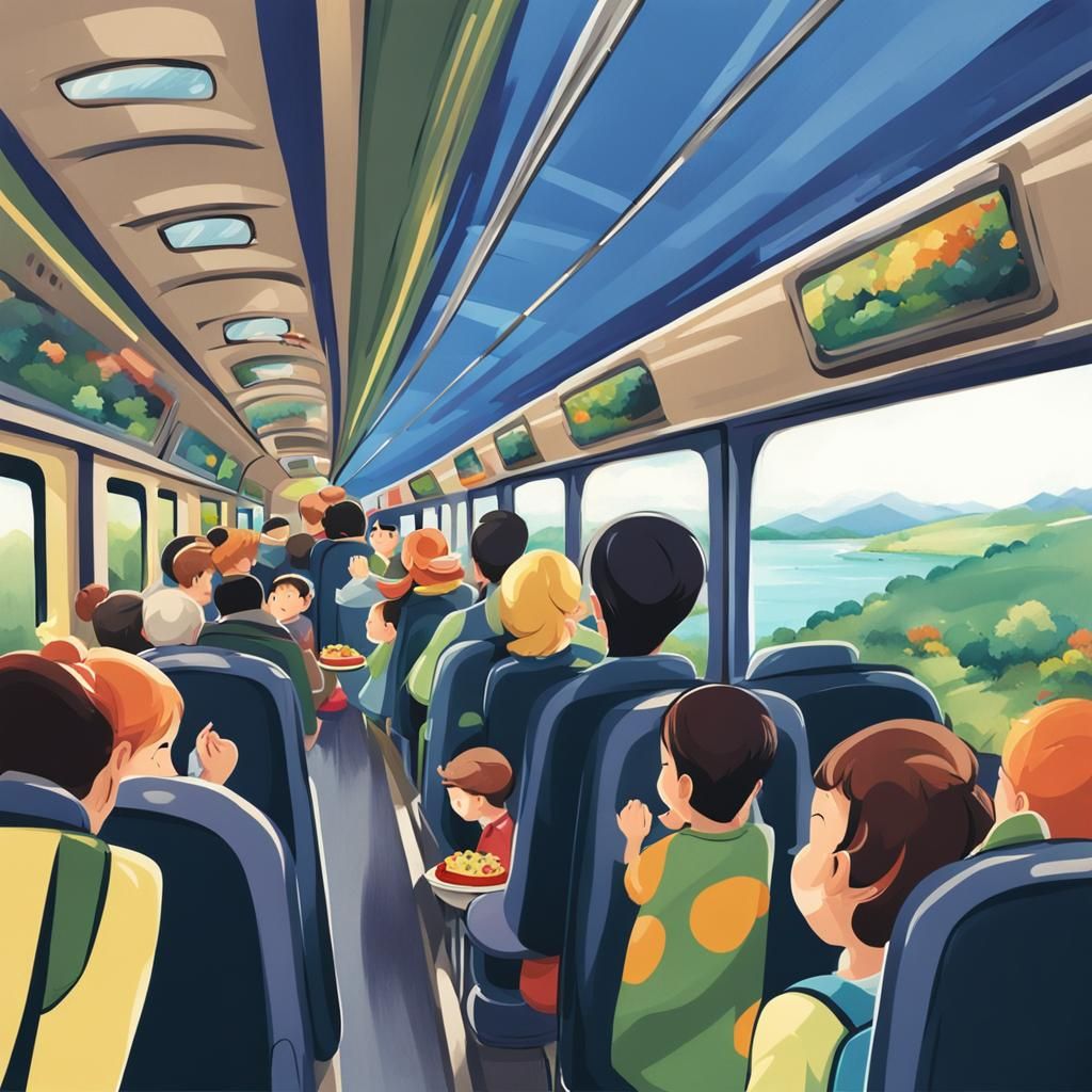 Cartoon Train Journey to Family Holiday