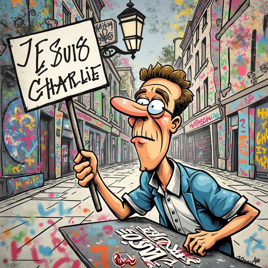 Satirical Parisian Protests in a Vibrant Graffiti Style