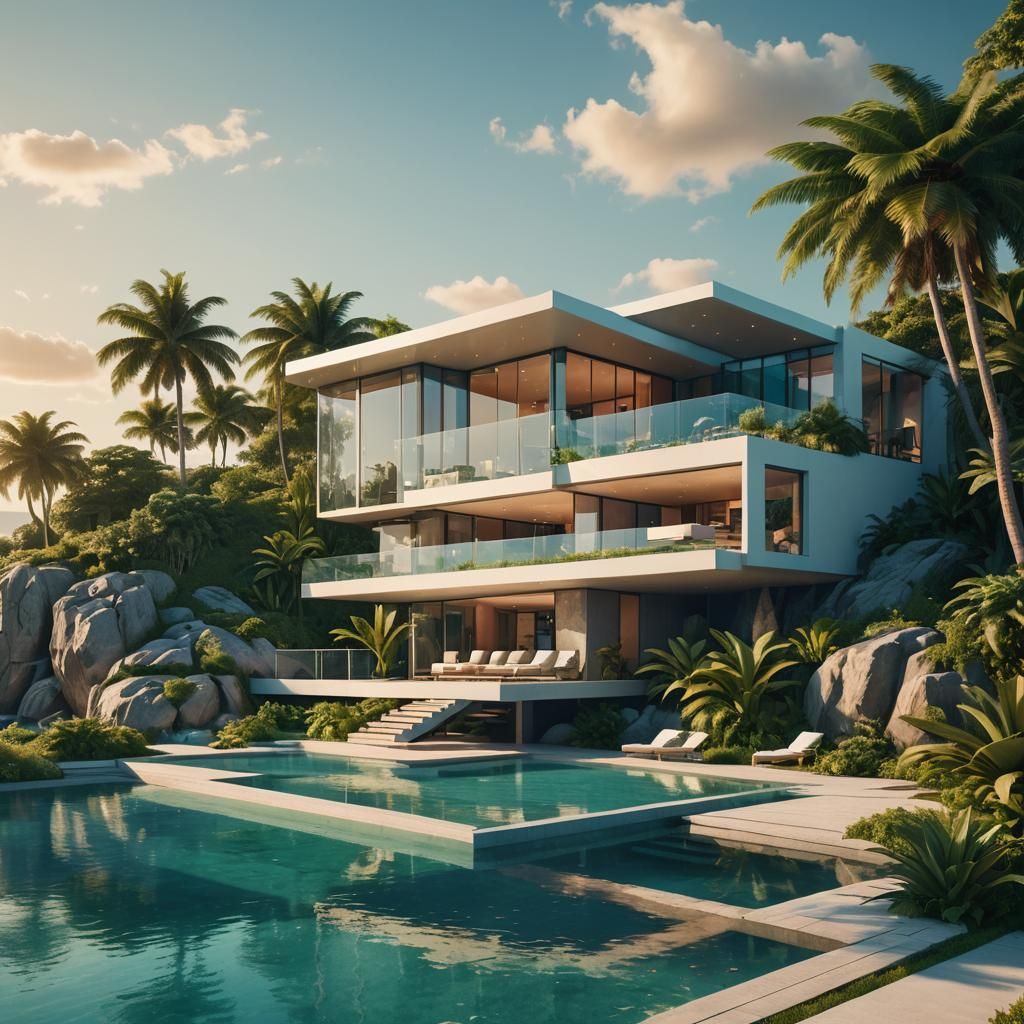 Futuristic Island Residence with Lagoon and Pool