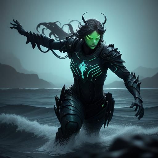 Kelp Lurker Lunging from Shadows: Fantasy Art