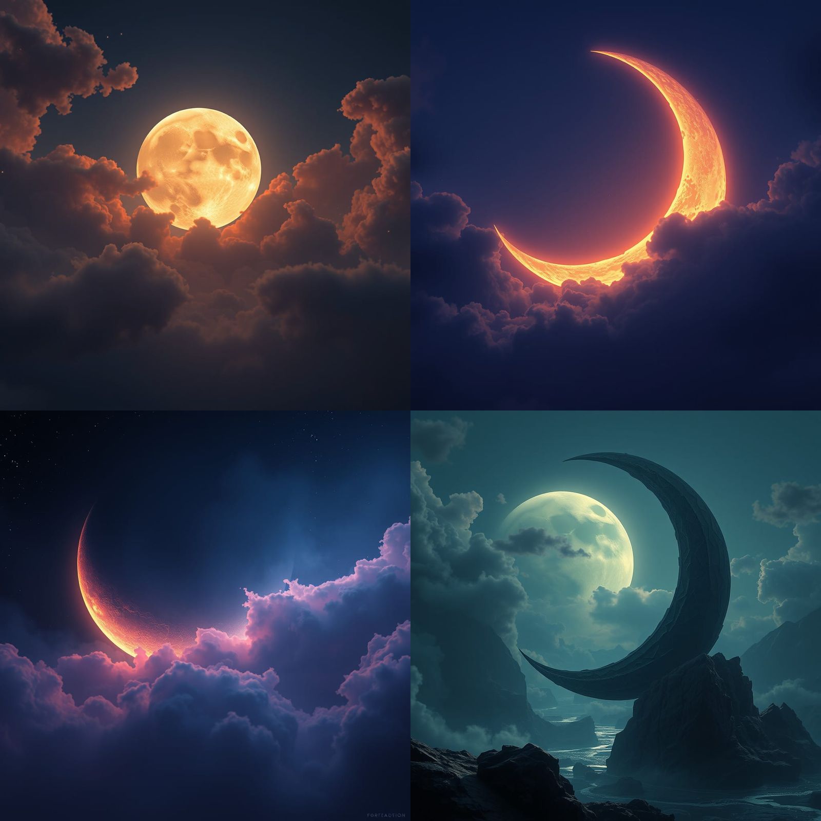 Fantastical Crescent Moon in Detailed Matte Painting