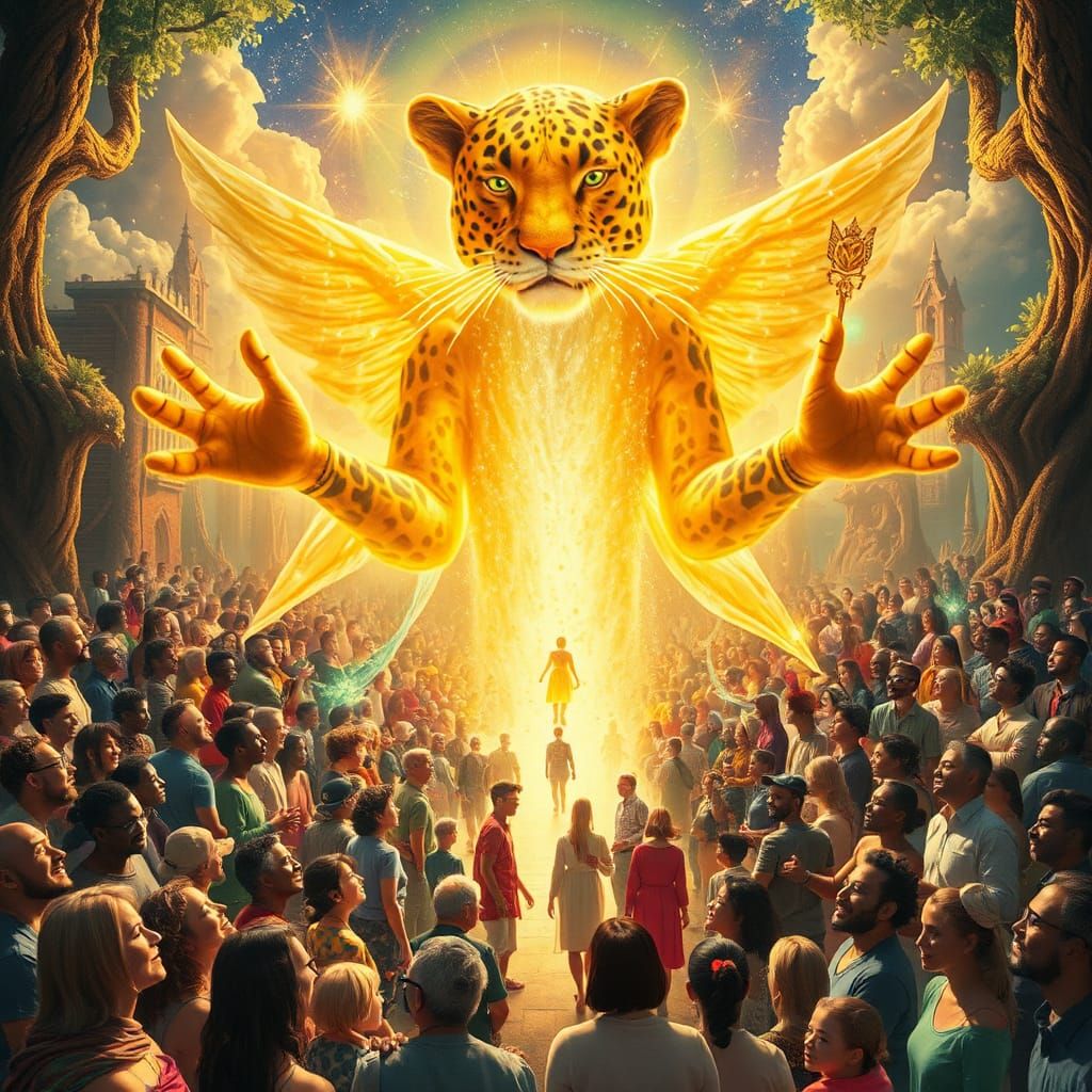 Vibrant Crowd Gathers Around Star Grazer in Surreal Scene