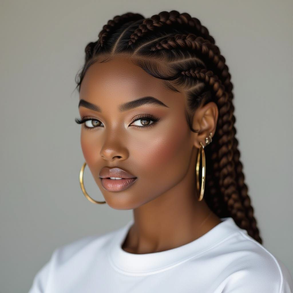 Black Woman Portrait: Intricate Braids, Dramatic Lighting