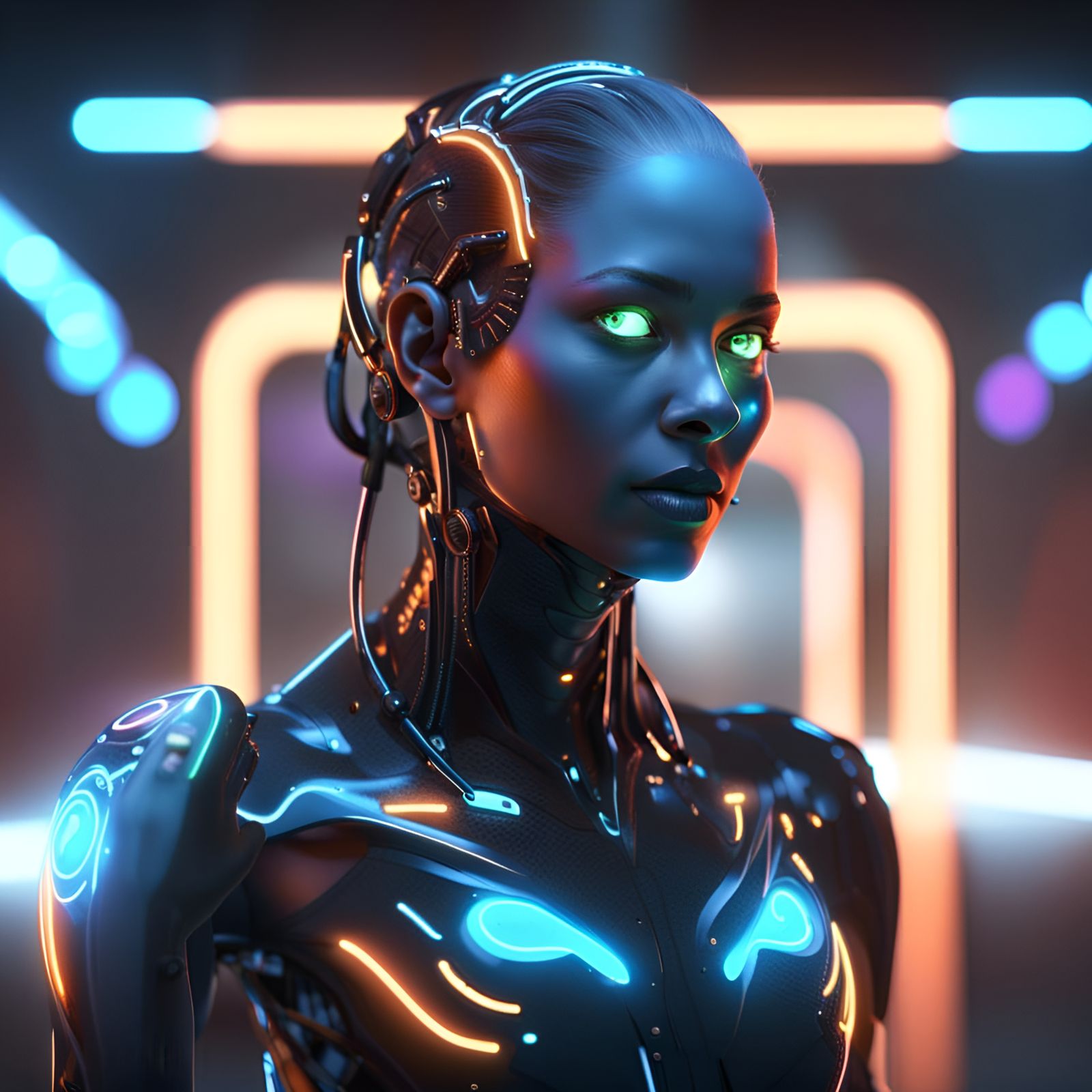Neon Cyborg Beauty in Cyberpunk Style