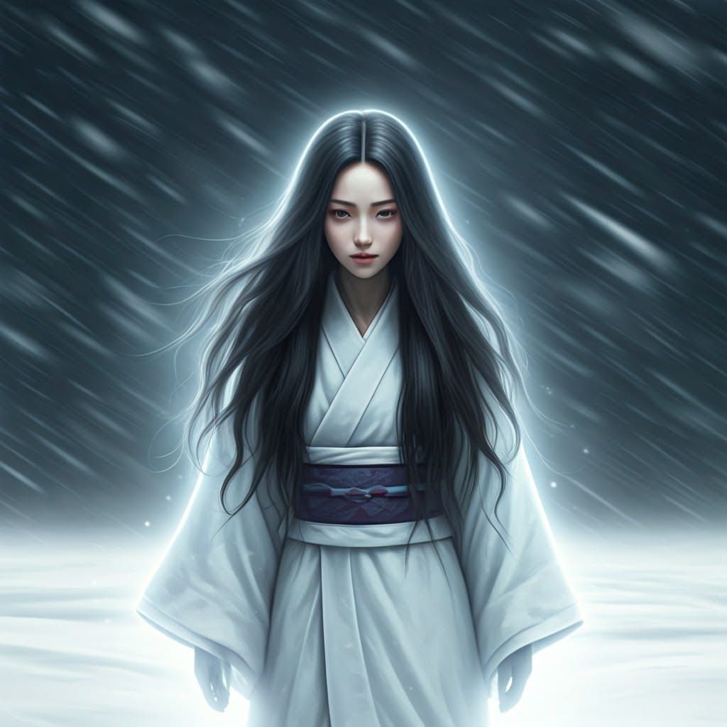 Ethereal Yuki Onna Portrait in Blizzard