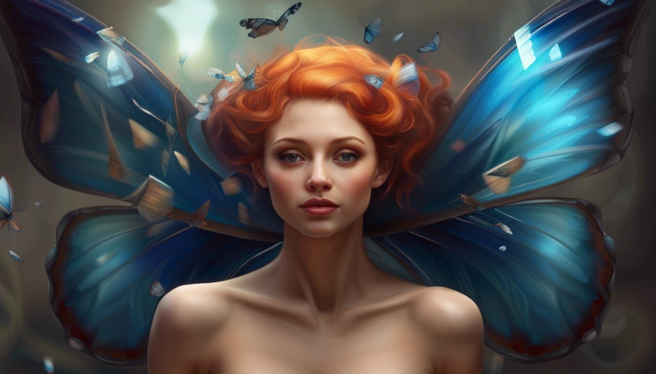 Butterfly Winged Woman in Hyperrealistic Splash Art