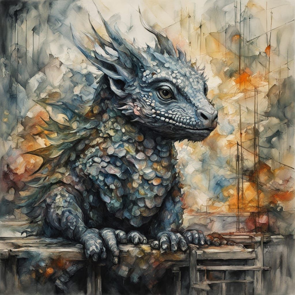 Ethereal Baby Dragon in Jewel-Toned Gouache Masterpiece