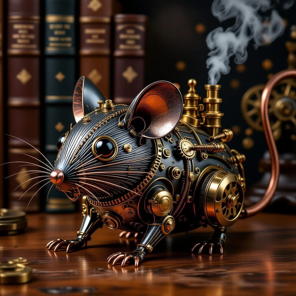 Steampunk Iron Mouse with Brass and Copper Details