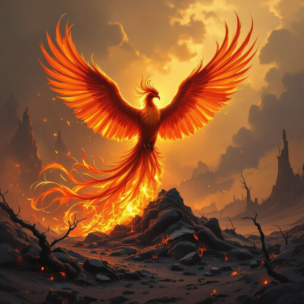 Phoenix Rising in Epic Fantasy Style