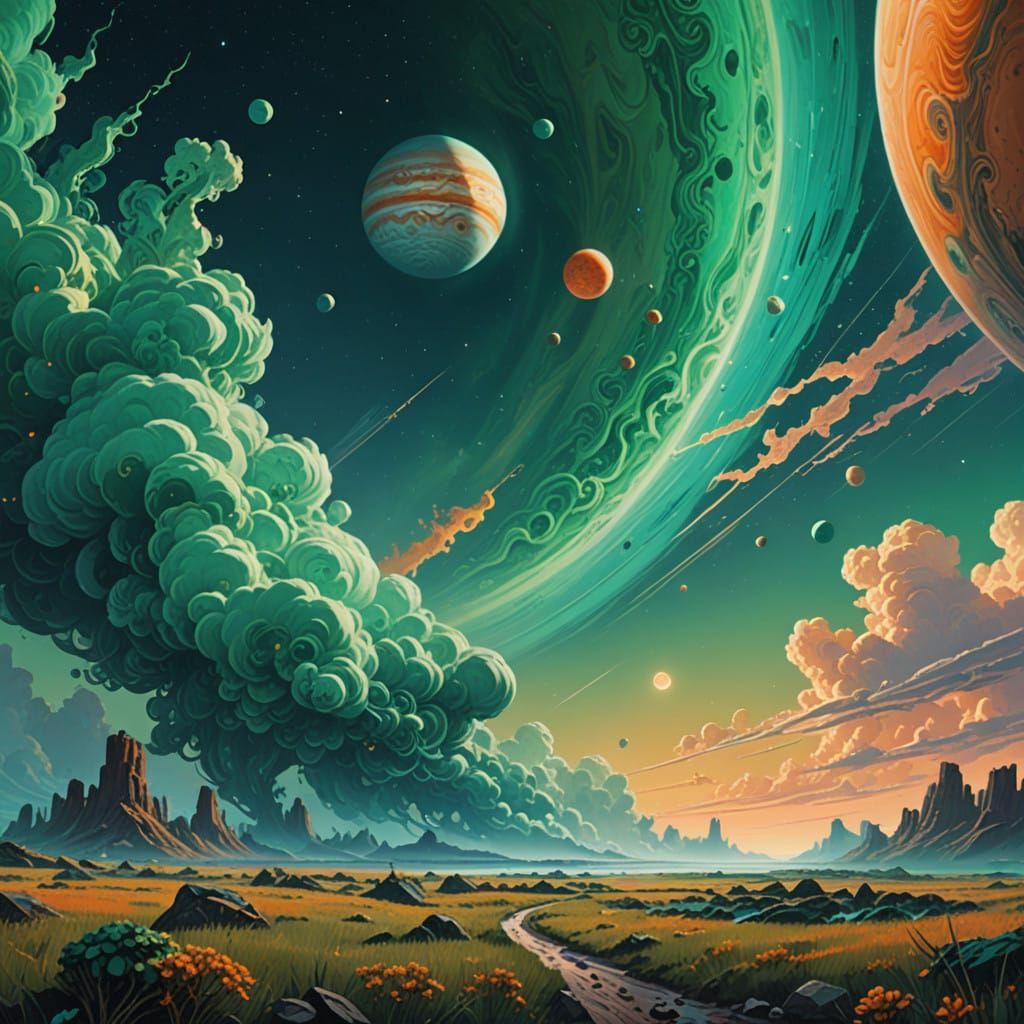 Ethereal Jupiter Atmosphere in Dreamy Surrealist Style