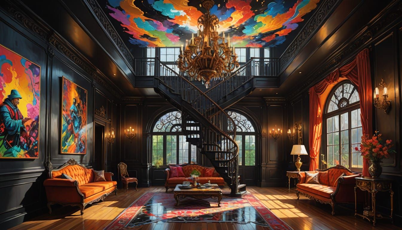 Medieval Castle Reception Hall with Majestic Chandelier and...