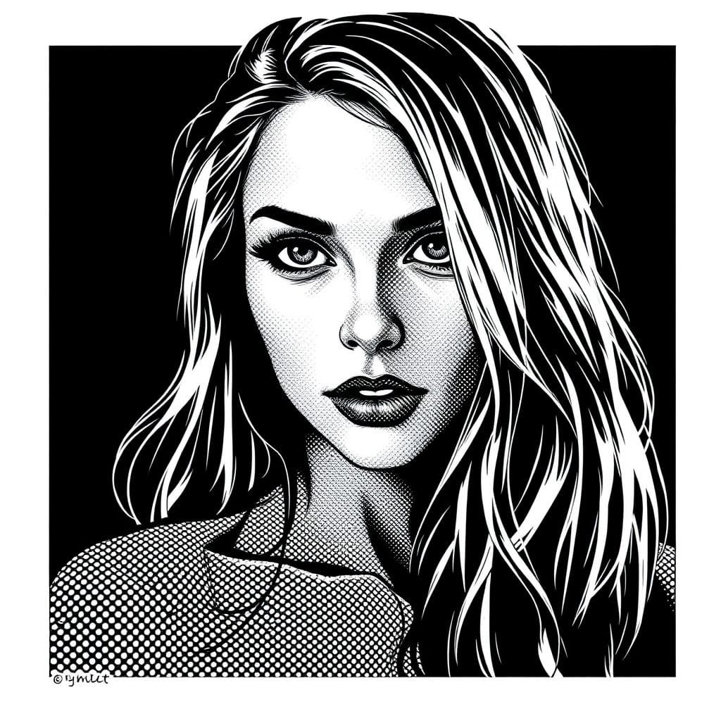 Elegant Black and White Portrait in Halftone Style