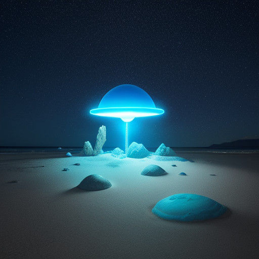 Glowing Sand Dollar UFO in Neon Blue Haze