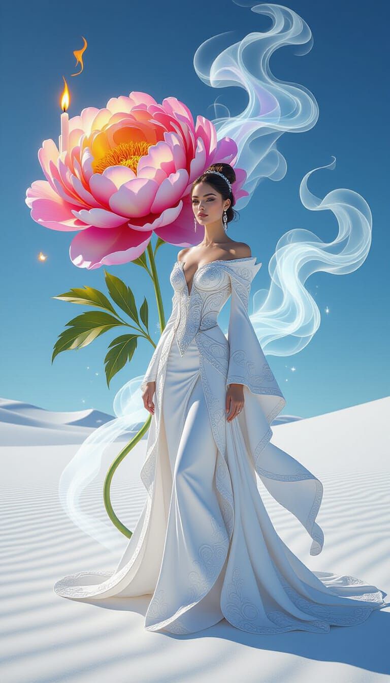 Elegant Lady on Rainbow Beach, Hyperrealistic Style