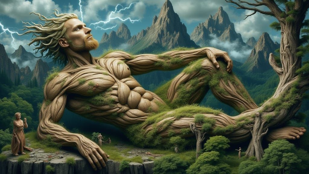 Surreal Landscape Man: Cityscape of Nature and Form